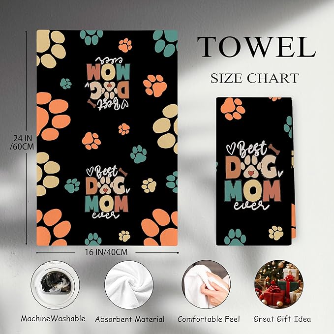 Dog Mom Gifts Towels - Dog Lovers Gifts for Women, Dogs Kitchen Decor, Best Dogs Mom Pet Paw Hand Towels for Kitchen Bathroom Decorative 16x24 Inch