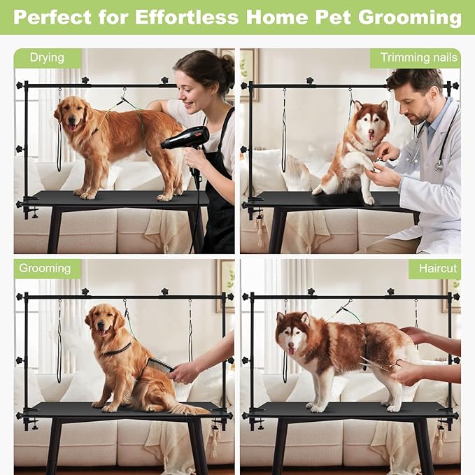 Dog Grooming Table Arm Stand Adjustable About Height 32"-47" Width Dog Grooming Arm with Clamp No-Sit Haunch Holders for Medium/Large Pets Metal(Grooming Table Not Included)