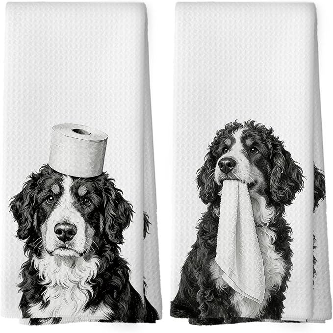 Funny Bernese Mountain Dog Hand Towels, Bernese Mountain Dog Gifts for Women Hand Towel for Bathroom Decor, Gifts for Dogs Pet Lovers Decorative Towel 16x24 Inch Set of 2