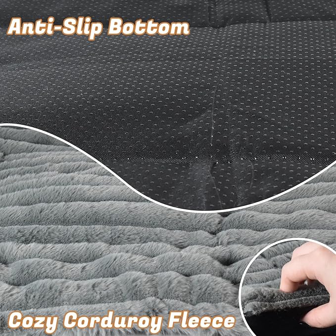 Pet Bed, Soft Corduroy Velvet Cover, Non-Slip Bottom, Cozy Self Warming Dog Bed, Plush Cat Bed, Warm Cat Mat, Comfortable & Pet-Friendly, for Indoor & Outdoor Use (M30''x20'', Grey)