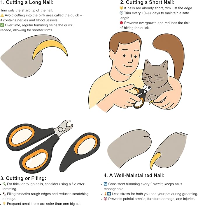 Cat Nail Clippers – Professional Stainless-Steel Claw Trimmer for Cats, Kittens, Hamsters, Rabbits, Birds & Small Animals – Sharp, Safe, Easy-to-Use Pet Nail Cutter