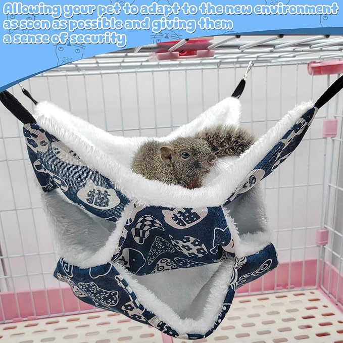 2Pcs 3-Layer Guinea Pig Hammock, Soft Arctic Fluff Linen Small Animal Hanging Bed with 4 Metal Hook, Washable Warm Cage Hammock for Hamster Rat Guinea Pig Ferret Chinchilla Sugar Glider