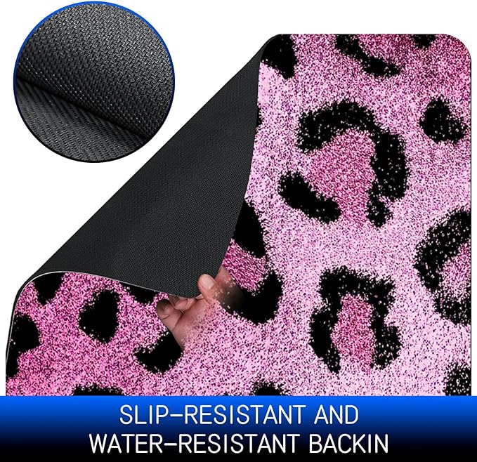 Dog Food Mat, 19.6" x 23.6" Absorbent Pet Feeding Mat for Food and Water, Waterproof Diatom Mud Pet Placemat with Non-Slip Rubber Backing, Cat Bowl Mat for Floors - Pink Leopard Print