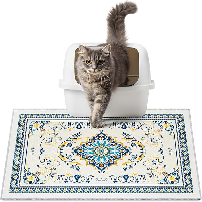 Washable Cat Litter Mat 28"x20" with Non-slip Bottom Waterproof Litter Box Mat Easy to Clean Litter Trapping Mat for Kitty