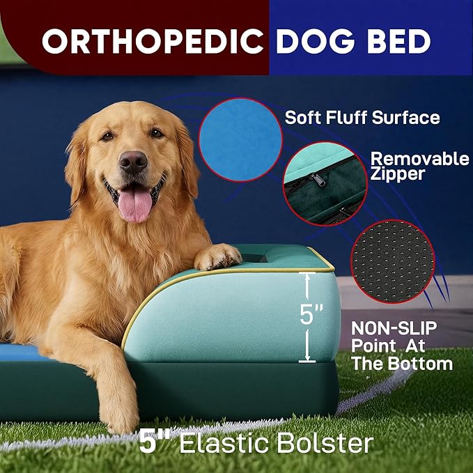 Comfort Expression Orthopedic Dog Bed for Extra Large Dogs 45x35 Inch, Waterproof Egg Crate Foam XL Pet Bed with Bolsters, Dog Couch with Washable Cover & Non-Slip Bottom, Seattle