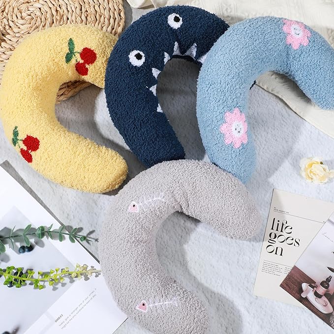 4 Pcs Pillows for Cats Puppy Bed, Soft Fluffy Pet Calming Toy, Half Donut U Shaped Pet Neck Pillow, Training Toy Joint Relief Cervical Protection (4 Patterns)