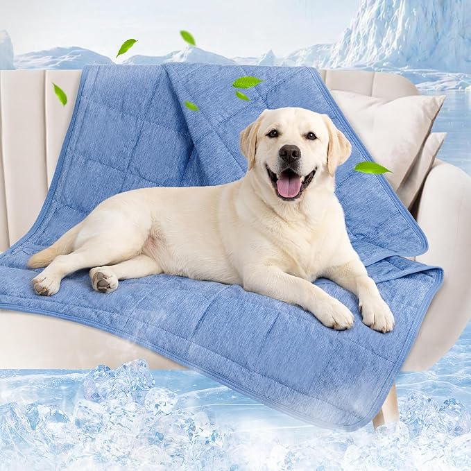 PICK FOR LIFE Cooling Blanket for Dogs, 0.4 Q-MAX Pets Cooling Comforter Throw for Bed Cover, Summer Blanket for Large Dogs Washable, Soft Lightweight Cold Mats for Pet Hot Weathe, 48"×62"/Deep Blue