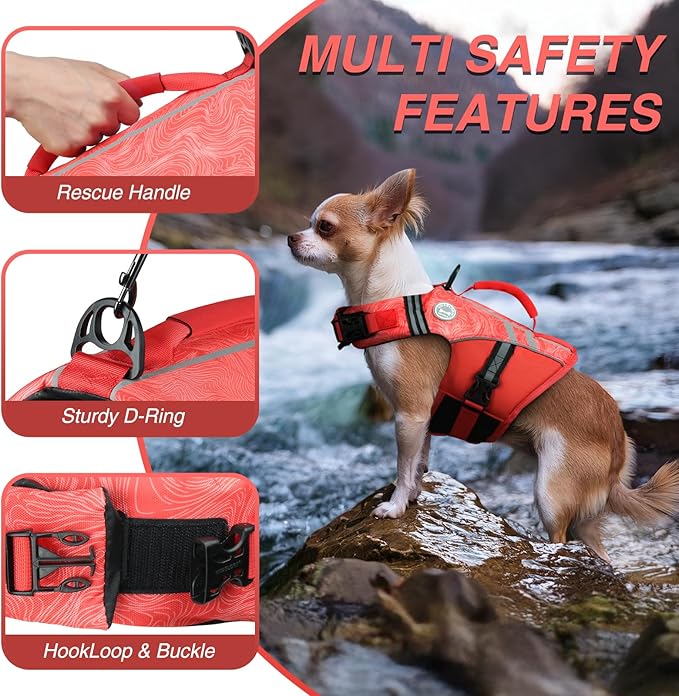 VIVAGLORY Sports Style Dog Life Vest, Dog Life Jacket for Swimming & Boating, Ripstop & Buoyancy for Puppy Doggy, Lifejacket with Handle, XS, Red
