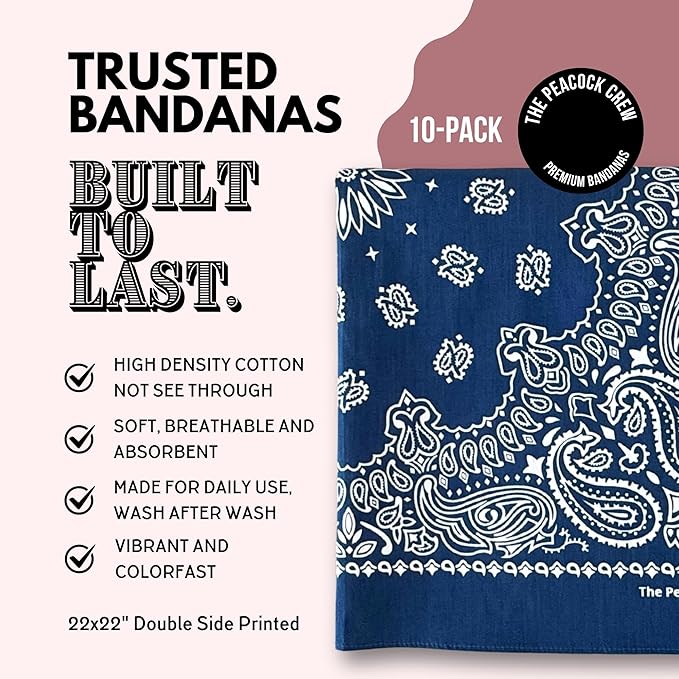 The Peacock Crew Premium Soft Cotton Bandanas Pack for Men and Women Paisley 22 x 22 inches