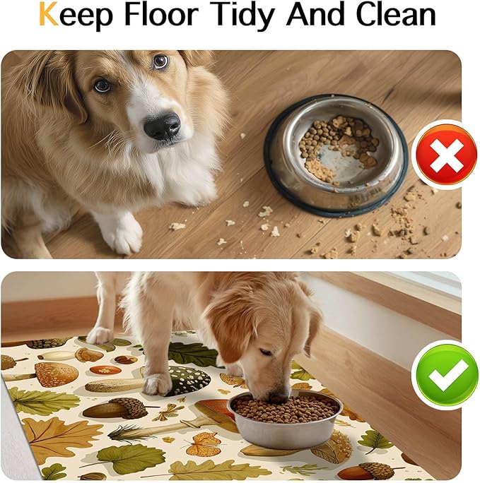 HOMETITUTE 24x16 inch Non Slip Dog Food Mat Pet Bowl Placemat for Food and Water Puppy Feeding Mat Small Dog Bowl Mats Cat Food Mat Easy Clean Feeding Mats for Small Pets