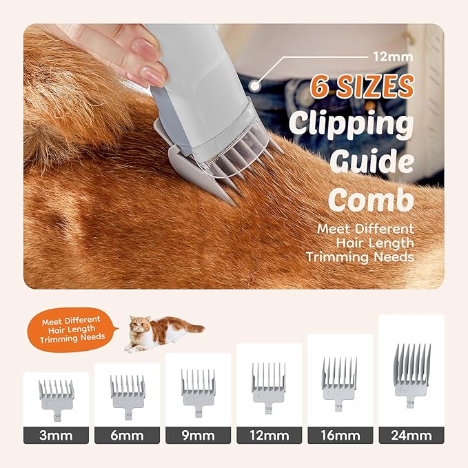 DUMOS Pet Grooming Vacuum Kit, 3 Adjustable Suction Modes Dog Clipper, 5 Professional Grooming Tools with Cordless Low Noise Cat Hair Clippers, 2.5L, Gray