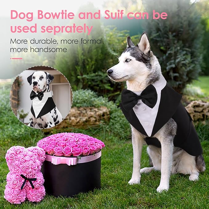 AOFITEE Dog Tuxedo for Large Dogs, Formal Dog Suit and Tie, Gentle Dogs Wedding Party Suit Bow Tie Shirt, Pet Wedding Outfit with Detachable Bowtie Collar for Christmas Halloween Dress Up