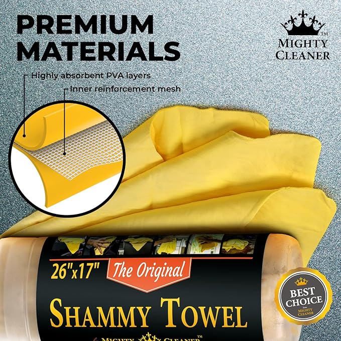 Premium Shammy Cloth for Car Drying - 26”x17” - Super Absorbent Chamois Towel for Car - Scratch-Free, Reusable & Soft