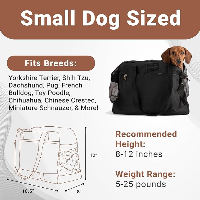 Soft-Sided Dog Carrier Bag, Airline Approved Pet Tote for Small Dogs & Cats, Breathable Mesh, Machine-Washable Cushion, TSA Friendly, Black