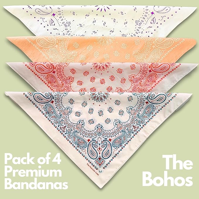 The Peacock Crew Premium Soft Cotton Bandanas Pack for Men and Women Paisley 22 x 22 inches