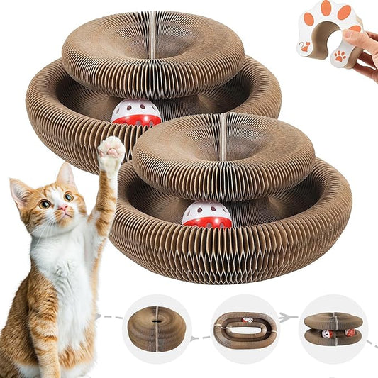 2Pcs Magic Organ Cat Scratcher Toy, Extra-Thick & Large Connectable Cardboard Cat Scratching Board with Bell Ball, Interactive Enrichment Toy for Indoor Cats & Kittens