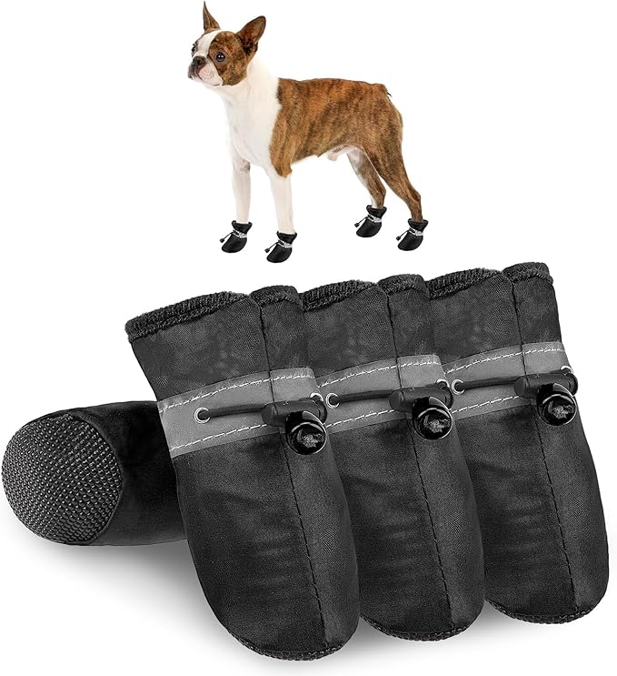 SCENEREAL Dog Shoes for Hot Pavement Hardwood, Reflective Non-Slip Dog Boots & Paw Protectors for Small Medium Dogs, Summer Heat Boots Resistant Waterproof Soft Outdoor Walking Indoor, Black Size 5