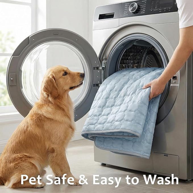FunFurry Cooling Mat for Dogs，30"X20" Medium Size Pet Pad，Q-Max>0.5 Rapid Cooling Dense Weave Fabric，Washable Kennel Mat with Non-Slip Bottom (Light Blue, M)