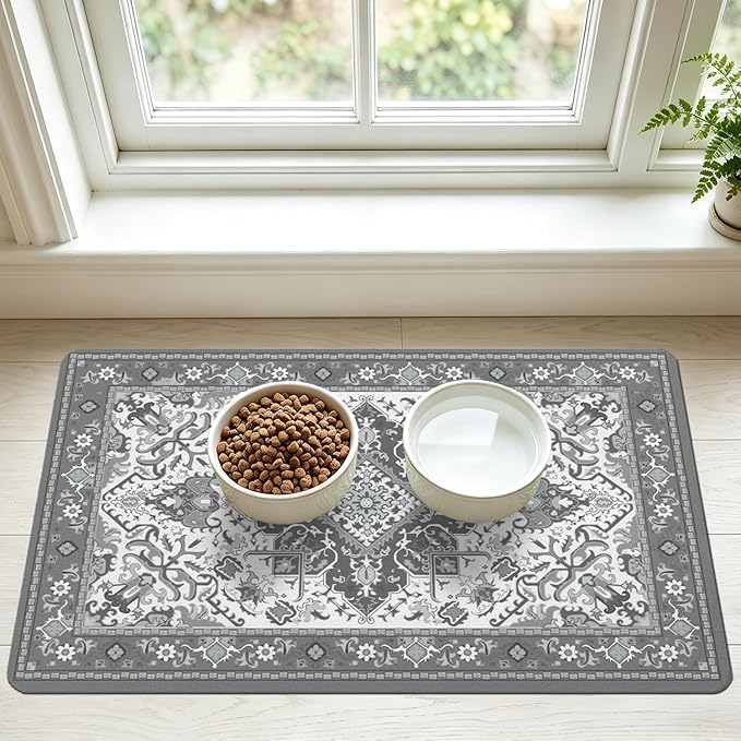 Pet Feeding Mat for Floors Waterproof Dog Mat for Food and Water Absorbent Quick Dry Non Slip mat for Cat Bowls