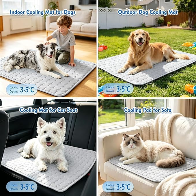 SOMOYA Dog Cooling Mat (Q-Max>0.4) Pet Cooling Pads Blanket Sleeping Kennel Mat,Ice Silk Cool Mat Pad Breathable Dog Bed Mats Beach for Large Dogs Cats (Grey, 27x39 in)