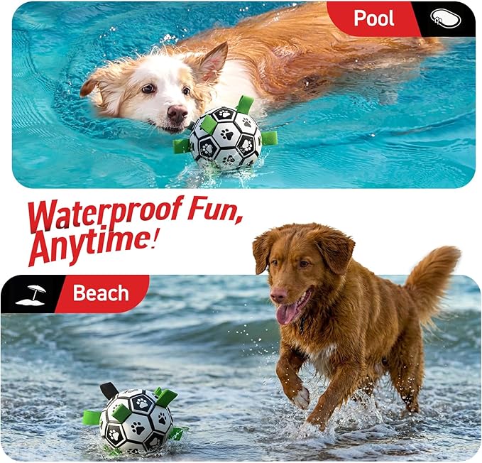 QDAN 6 Inch Dog Toys, Durable Floatable Dog Balls for Tug, Fetch, Herding and Water Play, Soft PU, World Cup Dog Soccer Ball with Straps for Small to Medium Dogs, Ideal Outdoor Play & Birthday Gift