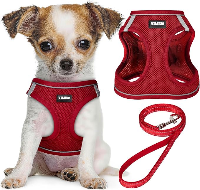 YIMEIS Dog Harness and Leash Set, No Pull Soft Mesh Pet Harness, Reflective Adjustable Puppy Vest for Small Medium Large Dogs, Cats (Red 02, X-Small (Pack of 1)