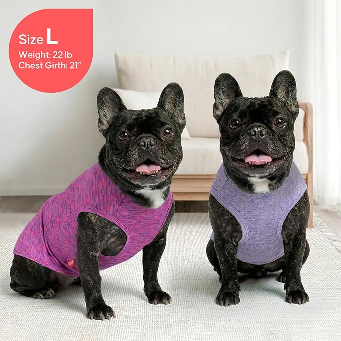 KYEESE 2 Pack Dog Shirts Quick Dry Soft Stretchy Sun Protection Dog T-Shirts with Reflective Label Tank Top Sleeveless Vest Pet Clothes for Small Pet, Large, Purple+Pink
