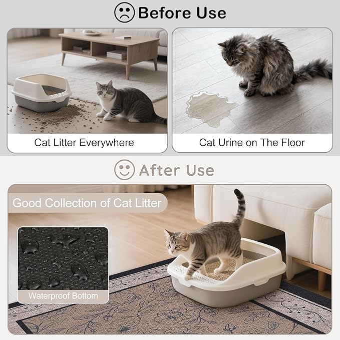 Cat Litter Mat Trapping Rug 33"x22", Large Litter Box Mat for Floor, Non-Slip Waterproof Backing, Soft Mesh Easy to Clean Pet Mat for Cat Brown