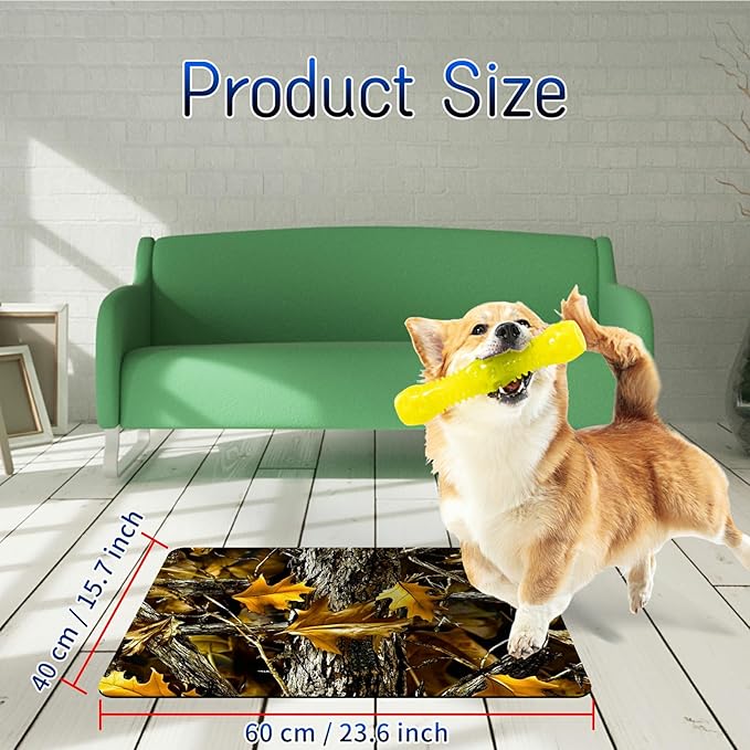 Dog Food Mat, 15.7" x 23.6" Absorbent Pet Feeding Mat for Food and Water, Waterproof Diatom Mud Pet Placemat with Non-Slip Rubber Backing, Easy Clean Cat Bowl Mat for Floors - Maple Leaf Trees
