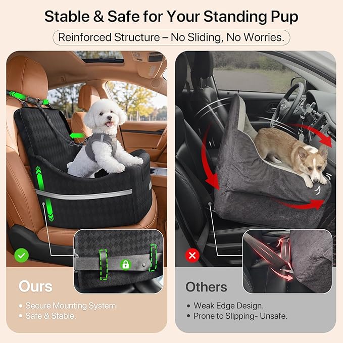 Doglike Dog Car Seat for Small Dogs [2026 Ultimate Comfort & Safety], 5" Memory Foam Pet Booster Seats Up to 35 lbs with Detachable Washable Cover, Travel-Safe Car Bed with Puppy Safety Belt, Black