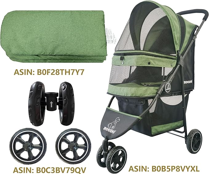 ROODO Pet Stroller Mat,Dog Stroller Cushion,Inner Pad for Exclusive Use,Original,Replaceable,Easy to Clean,Set of 3 pc(Green)