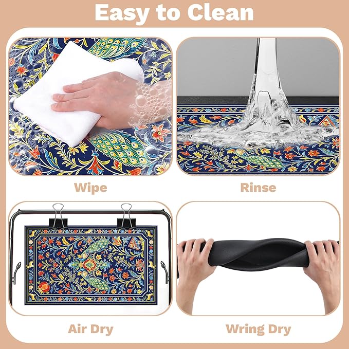 Pet Dog Cat Food Mat, Absorbent Dog Bowl Mat for Food and Water, Quick Dry Placemats Feeding Mats with Non Slip Rubber for Floors Indoor Puppy Pet Accessories Supplies 17 * 30 inch, Animal