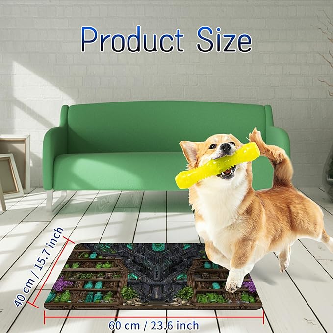 Dog Food Mat, 15.7" x 23.6" Absorbent Pet Feeding Mat for Food and Water, Waterproof Diatom Mud Pet Placemat with Non-Slip Rubber Backing, Cat Bowl Mat for Floors - Green Library Books