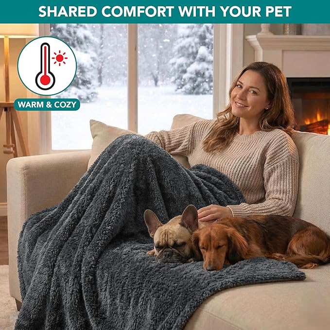 PetAmi Fluffy Waterproof Dog Blanket for Couch and Bed, Reversible Sherpa Pet Throw, Pee Proof Furniture Protector Sofa Cover, Washable Cat Blanket for Small Medium Dogs and Cats (Grey, 29x40)