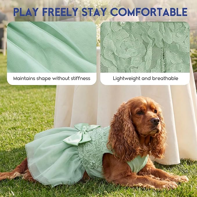 ASENKU Dog Dress Pet Wedding Dress Princess Lace Puppy Birthday Party Outfit Formal Apparel Girl for Small Medium Dogs Cats (Medium, Green)