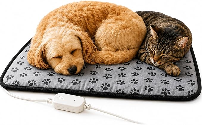 Cat Heating Pad – 18x18 in Self-Warming Pet Bed, Electric Heated Dog & Cat Pad, Waterproof, Temperature Adjustable, Fast Heating, Safe Thermostat, for Kittens Puppies Small Pets
