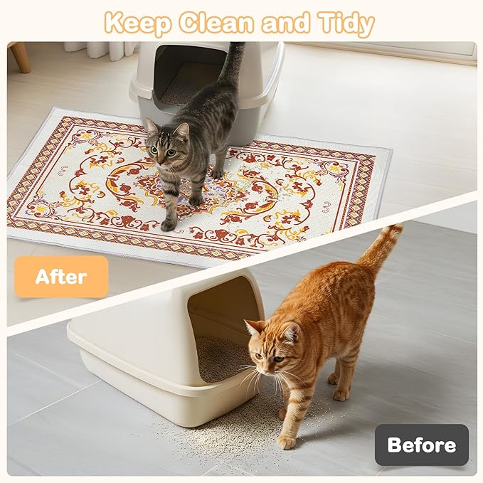 Washable Cat Litter Mat 33"x22" with Non-Slip Bottom Waterproof Litter Box Mat Easy to Clean Litter Trapping Mat for Kitty