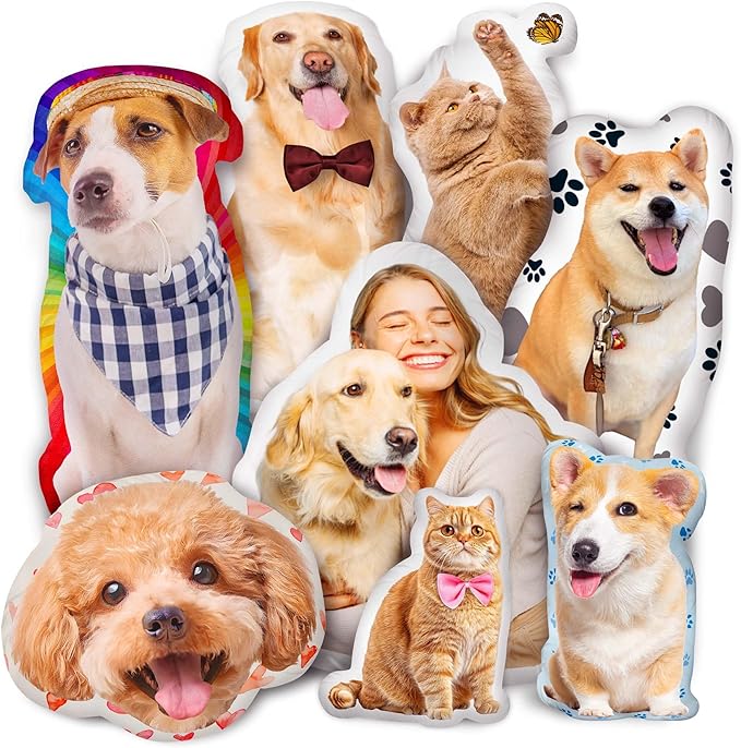 Easycosy Custom Pet Photo Pillow, Personalized Pillow Shaped Like Your Dog Cat Face, Customized Stuffed Animal Picture Pillows, Memorial Gifts for Pet Animal Lovers Her Him(18 Inch)