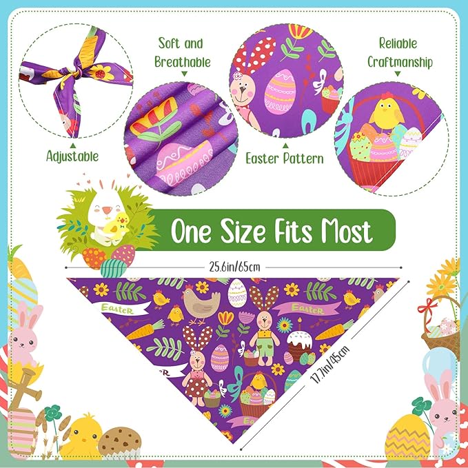 Sanwuta 60 Pcs Easter Dog Bandanas Bulk Bunny Dog Bandanas Adjustable Puppy Bibs Triangle Scarf Holiday Pet Costume for Small Medium Pet (Bunny Pattern)