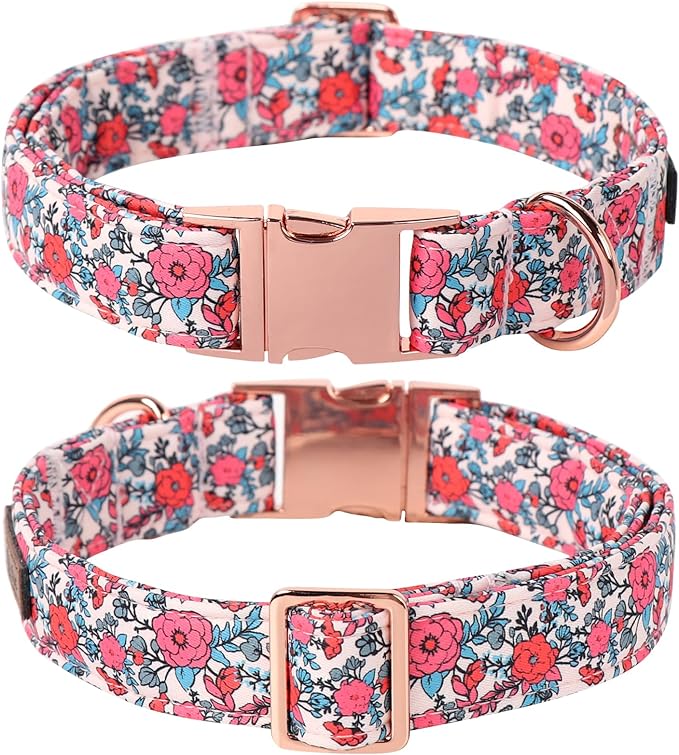 Lionet Paws Pink Flower Dog Collar, Cute Spring Dog Collar for Girl for Large Dogs, Adjustable Cotton Flower Pet Collars for Large Dogs