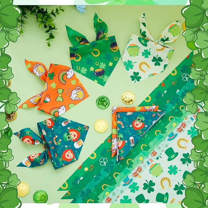 Abbylike 100 Pcs St Patrick's Day Dog Bandanas Bulk Green Shamrocks Bandanas for Dog Triangle Kerchief Bib Scarf for Pet Irish Costume Photo Props Accessories Pet Shops, 25 Styles (25.6 x 17.7 x 17.7)