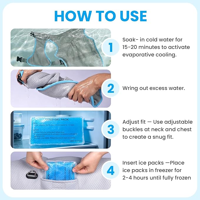 Mora Pets Dog Cooling Vest with Ice Packs, Reflective Adjustable Cooling Vest for Dogs with Leash Ring for Hot Weather Cooling Harness for Large Medium Dogs Light Blue XL