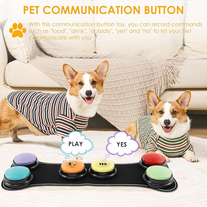 6Pcs Dog Buttons for Communication with Nonslip Mat and 25 Stickers, Plastic Dog Buttons Talk, 30s Recordable Dog Training Buttons, Dog Talking Buttons for Pet Talk Training