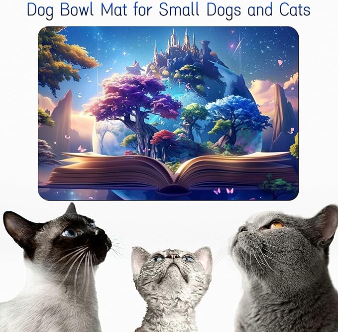 Dog Food Mat, 19.6" x 23.6" Absorbent Pet Feeding Mat for Food and Water, Waterproof Diatom Mud Pet Placemat with Non-Slip Rubber Backing, Easy Clean Cat Bowl Mat for Floors - Forest of Books