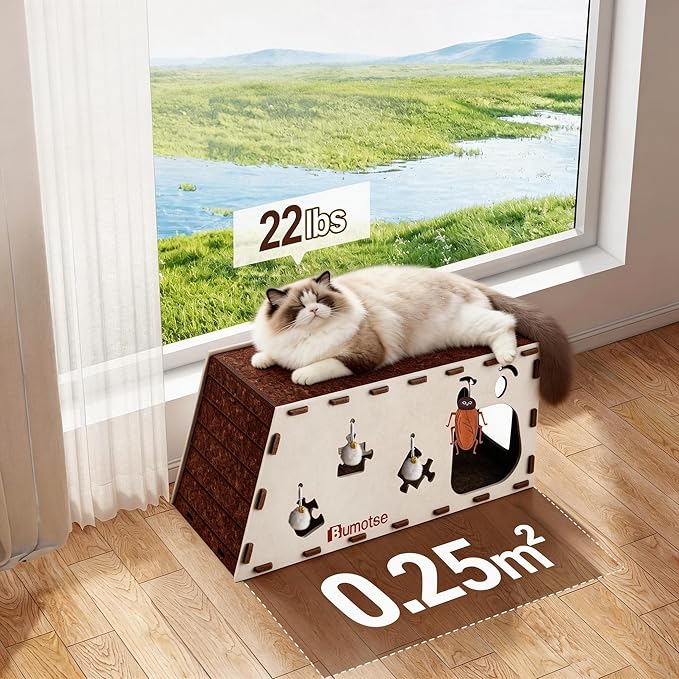 2-Story Felt Cat Bed Cave for Indoor Cats, Modular Tunnel Hideaway House for Large Cats Up to 22LB, Cozy Washable Felt Cat Condo for Sleeping, Playing & Hiding, Cream