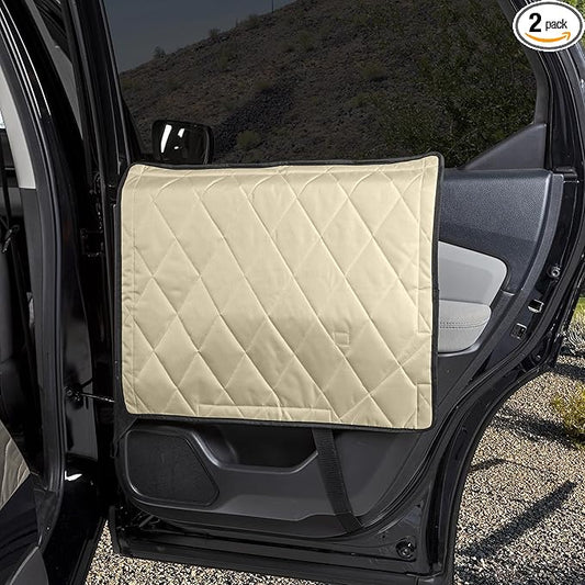 4Knines Car Door Protector for Dogs – Heavy-Duty Cover Shields Vehicle Interior from Scratches, Dirt & Drool – Waterproof Car Door Cover – Ideal for Pet Owners - Large (Tan)