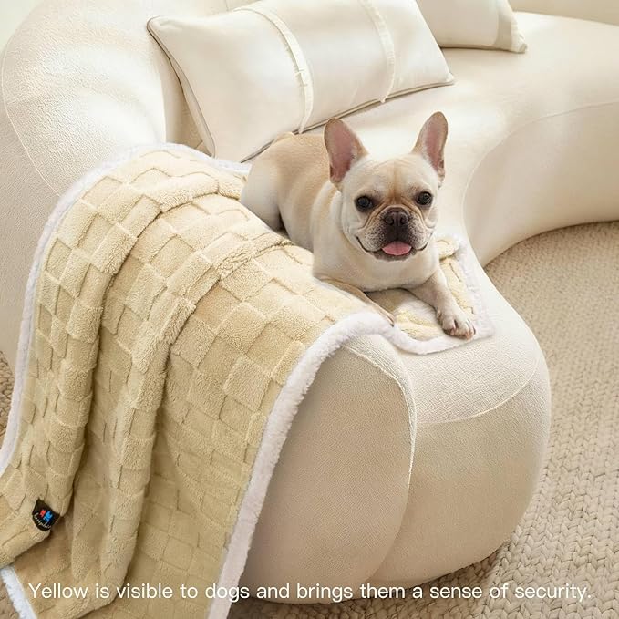 Luciphia Waterproof Dog Blanket, Emotional Support Leakproof Medium Pet Blanket for Couch Sofa Bed Protector, Washable Sherpa Fleece with 3D Jacquard, Cozy Calming Reversible, Yellow, 57"x40"