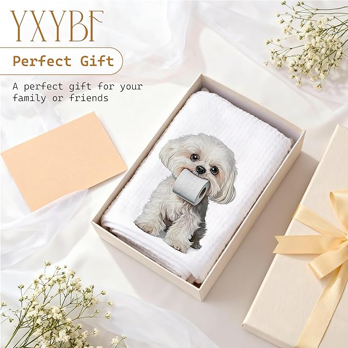 Funny Maltese Hand Towels for Bathroom Washroom Decor 16x24 Inches, Maltese Dog Lover Gifts for Women Men, Funny Toilet Paper Dog Bathroom Towels Decorative