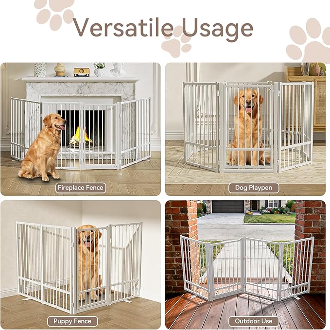 SNUOWU Full Metal Freestanding Dog Gate with Door, 36''Height Foldable Pet Dog Fence for Indoor & Outdoor, 6 Panels Extra Wide Free Standing TallDog Gates for Doorways,House,Stairs,Porch,Deck,Yard