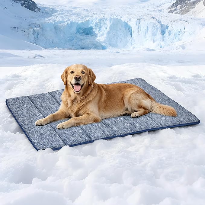Dog Cooling Mat for Large Dogs - 41x27 Orthopedic Memory Foam Pet Pad for Summer, QMAX>0.5, Washable Premium Comfort Crate Pad for Your Furry Companion, Wander Blue